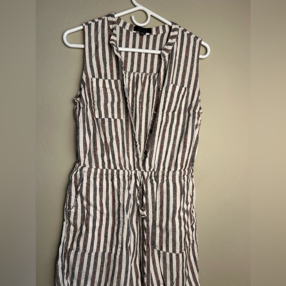 KELLY RENEE Linen rayon Blend Shorts Romper Ivory Stripe jumpsuit boho M Women's